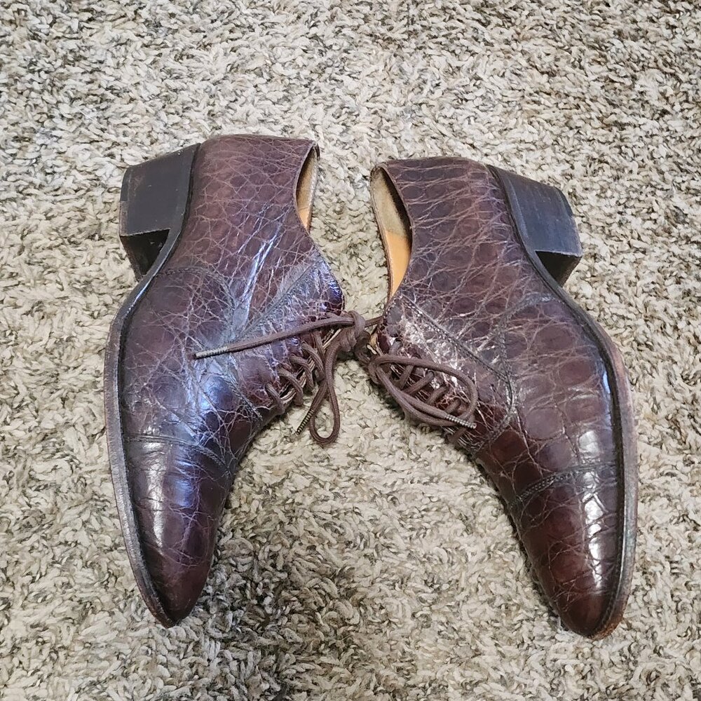 Vintage Women's Ralph Lauren Lace-Up Oxford Heel Round Toe Crocodile Leather 6.5 - Picture 6 of 12